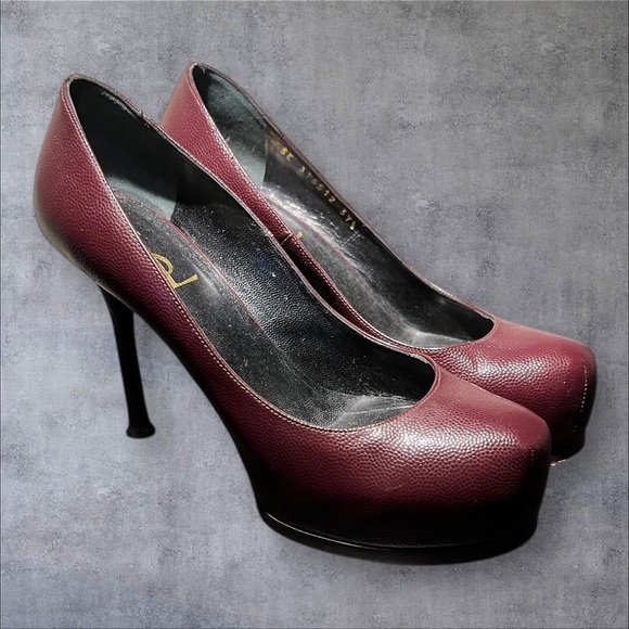 Authentic YSL Burgundy Leather Platform Pumps – Size 37.5 - Picture 1 of 5